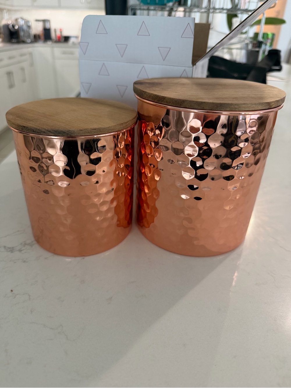 Uncommon James Hammered Copper Canister Set with Wood Lids